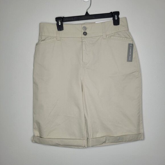 Christopher & Banks khaki classic fit Bermuda rolled hem casual shorts NWT 12 - Picture 1 of 9
